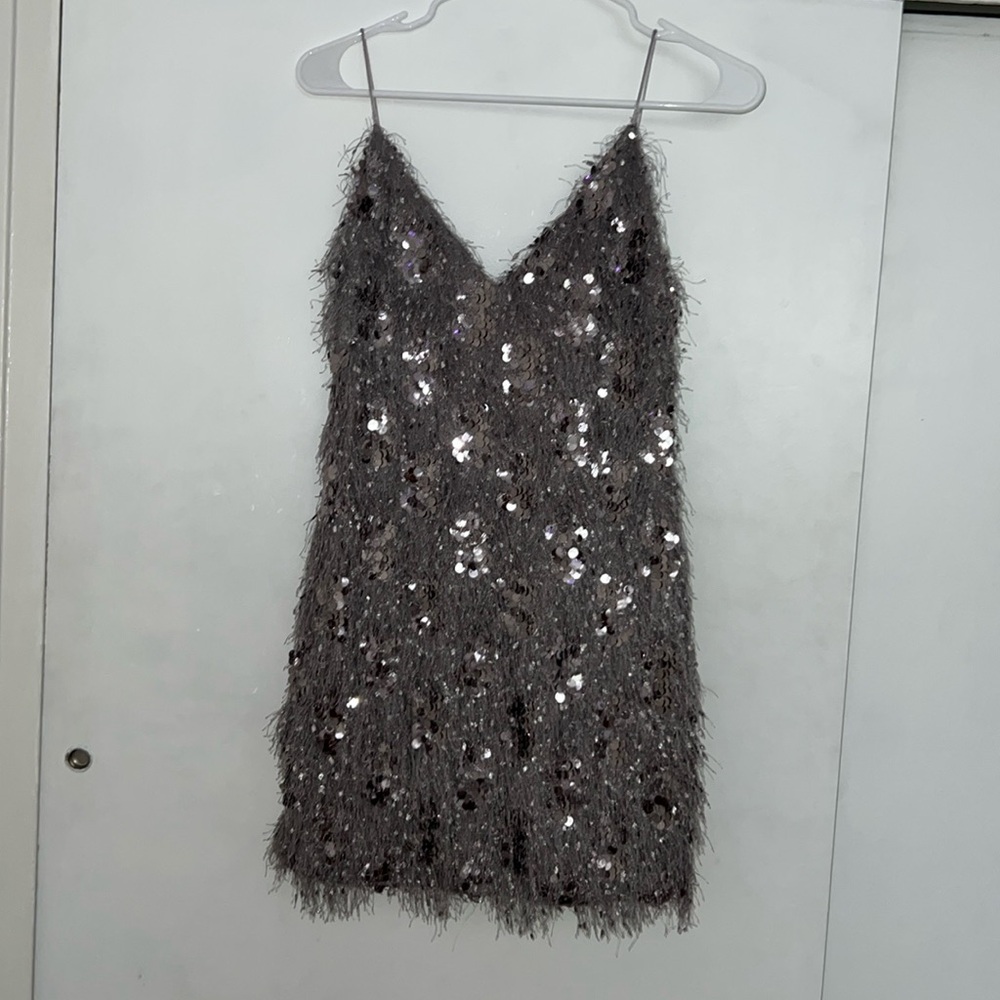 Zara Gray Sequin Mini Dress